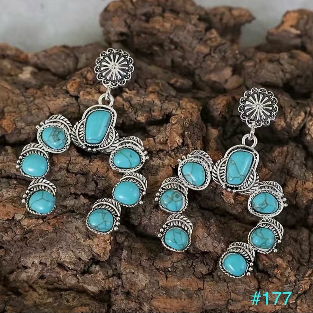 #177 | Western Half Circle Inspired Turquoise Concho Dangle Post Earrings.